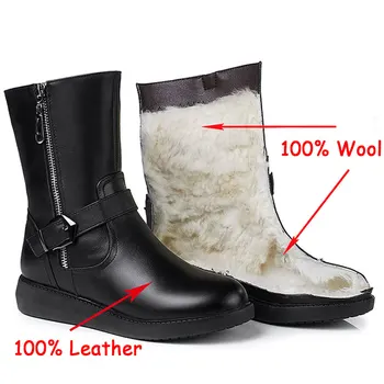 

Brand New Big size 43 Genuine Leather Keep Warm Wool Plush Fur Winter Snow Boots Cow Skin Woman Shoes mid-calf Boots Female