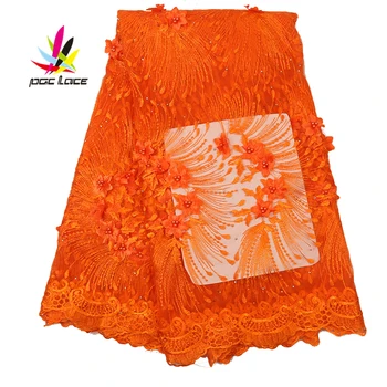 

Handmade Fabric Flower for Dress Africa Fabric Lace Latest Bridal Appliques 3D Pearl Tulle Cloth Material Latest Dress AMY2787B