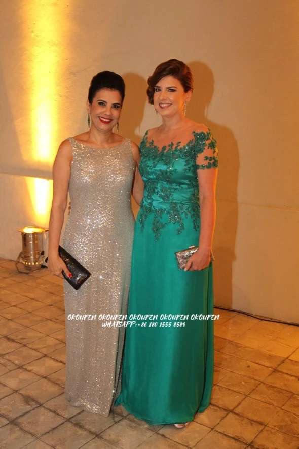 Vestidos largos de Madre de la novia para fiesta de boda, cuello transparente, ilusión, mangas cortas, verde, Formal, noche, boda, invitados