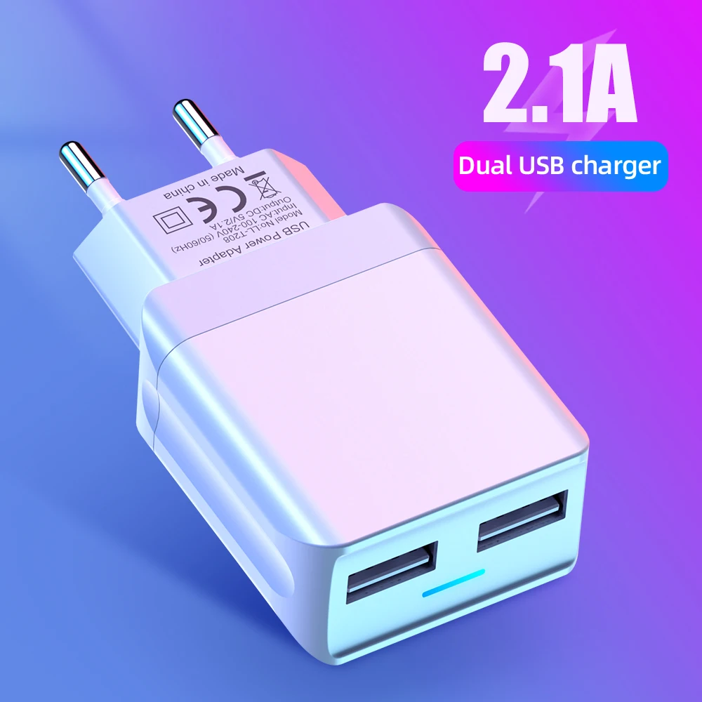 Портативный Dual USB Автомобильное зарядное устройство 5V 2.1A для iPhone X 8 7 6 EU/US/UK