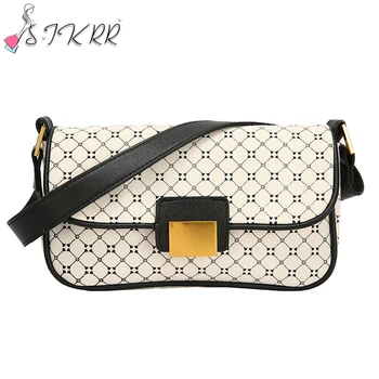 

S.IKRR Women Bags 2020 Vintage Designer Shoulder Bags Canvas Saddle Bag Woman Cute Baguette Bag Purses And Handbags Crossbody