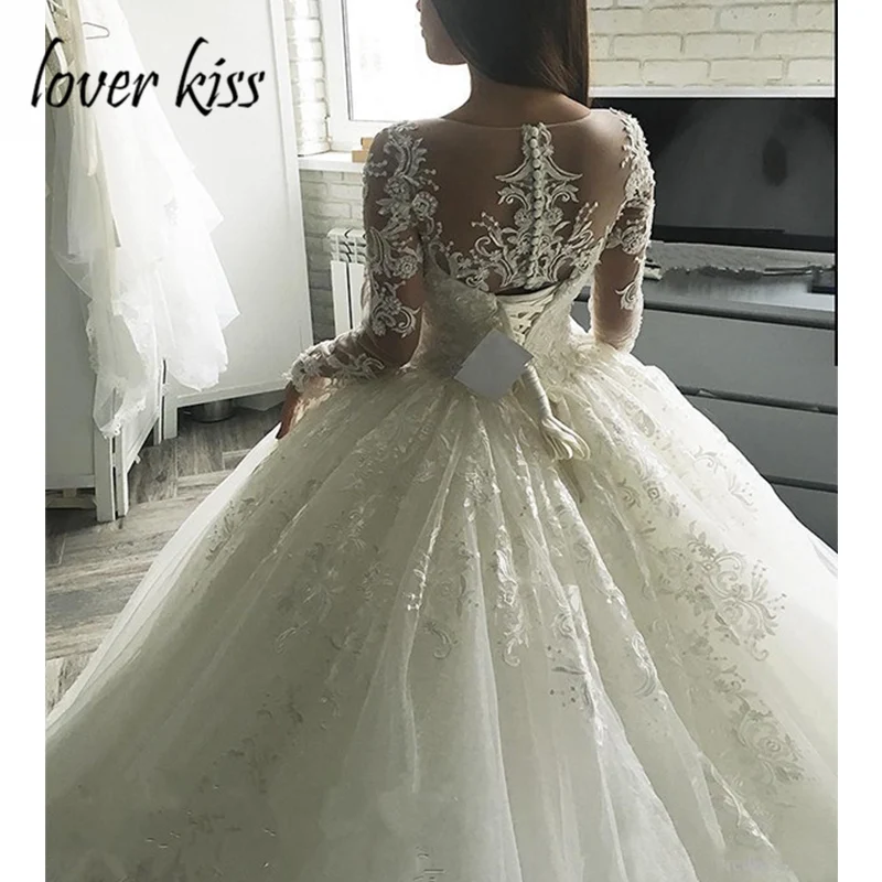 Lover Kiss Vestido De Noiva роскошные наряды с длинным рукавом свадебное платье бальное платье кружевное свадебное платье с бантом Cutom Сделано Abito da sposa