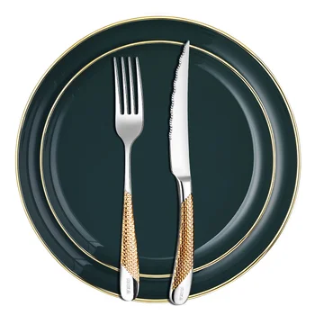 

Luxury Portable Cutlery Stainless Steel Eco Friendly Reusable Kitchen Food Steak Cutlery Set Cubiertos Dining Tableware DB60DC