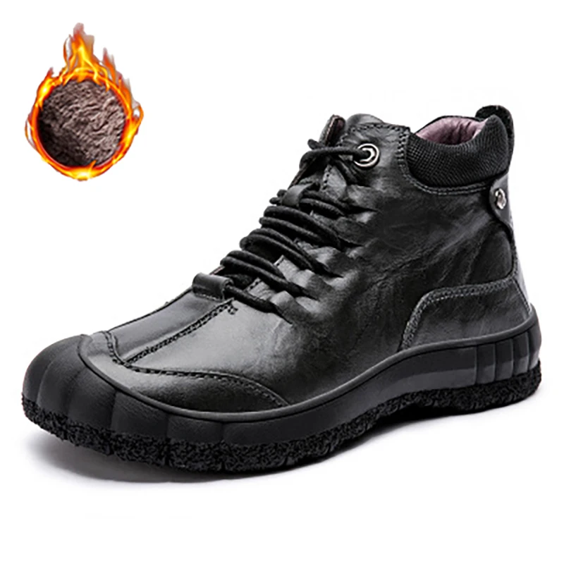 38-45 зимние ботинки мужские Нескользящие теплые удобные мужские зимние ботинки#1814 - Цвет: black Plus velvet