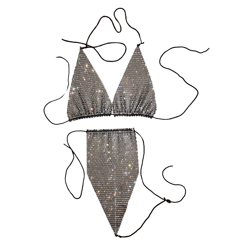 

Summer Ladies Adjustable Strap Diamond Push Up Soft Glitter Bathing Suit Swimsuit Women Bikini Set Elastic Fashion Sexy Beach