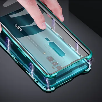 

Luxury Magnetic Metal Bumper Case For OPPO Reno 2 Z 10X k3 R17 Cover Transparent Double Side Front + Back Glass Full Body Case