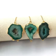 5 шт. природная геодная кварцевое звено браслет, зеленый друзовидный камень с позолоченная цепь регулируемые ювелирные браслеты BG286