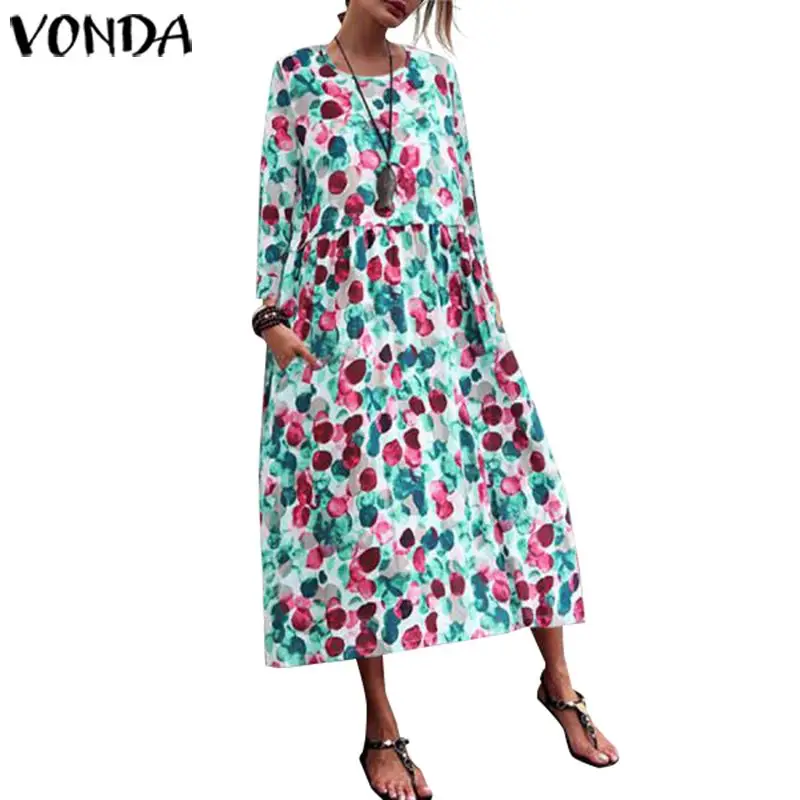 VONDA летняя футболка с круглым вырезом с длинным рукавом для будущих мам платье Повседневное печатных вечерние макси длинные платья свободные пляжный сарафан Femme Vestidos