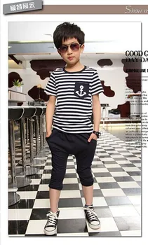 

baby boy striped New Hot Fashion Kids Baby Boys 2Pcs Set Summer Outfits Striped Anchor Tops +Marine Pants 2-7 Years
