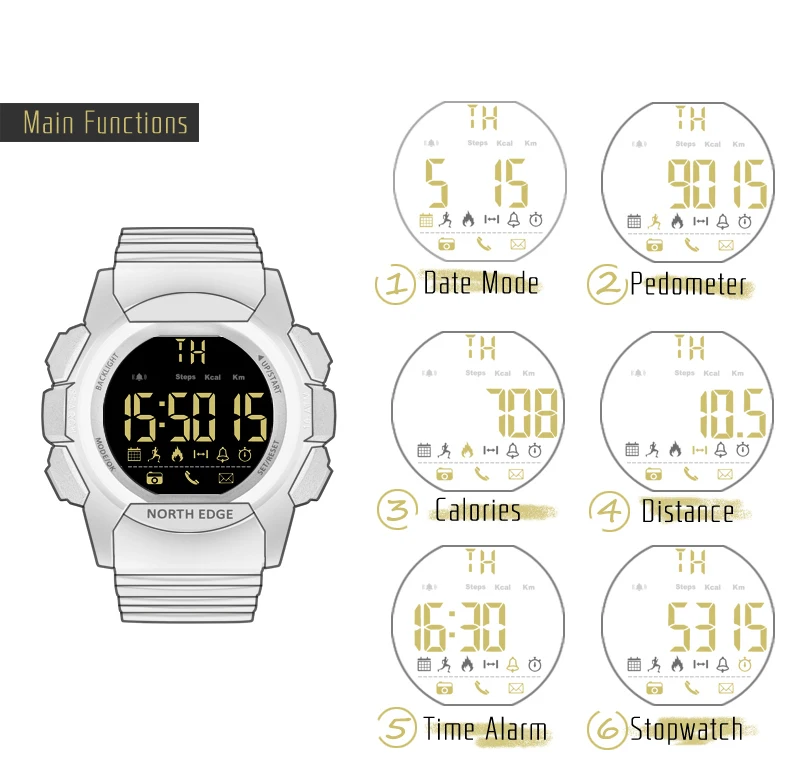 Men's Watch Military Water Resistant 100M NORTH EDGE Sport Watch Army Led Digital Wrist Stopwatches For Male For IOS Android