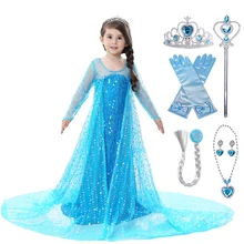 Детское платье на хэллоуин длинное зимнее платье-накидка для девочек маскарадное платье принцессы Эльзы для девочек 2, 3, 4, 5, 6, 7, 8, От 9 до 10 лет