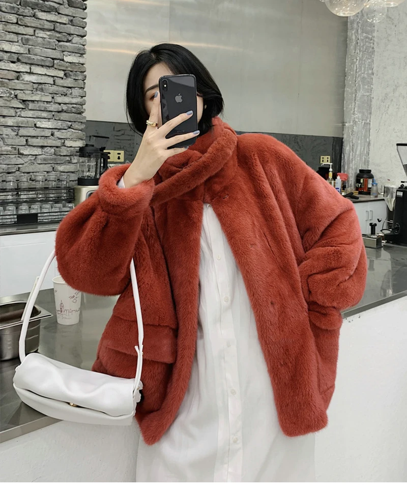 Ftangaiur New Winter Import Velvet Mink Coat Mandarin Collar Pure Color Natural Fur Coat Women's Medium Real Mink Fur Coats