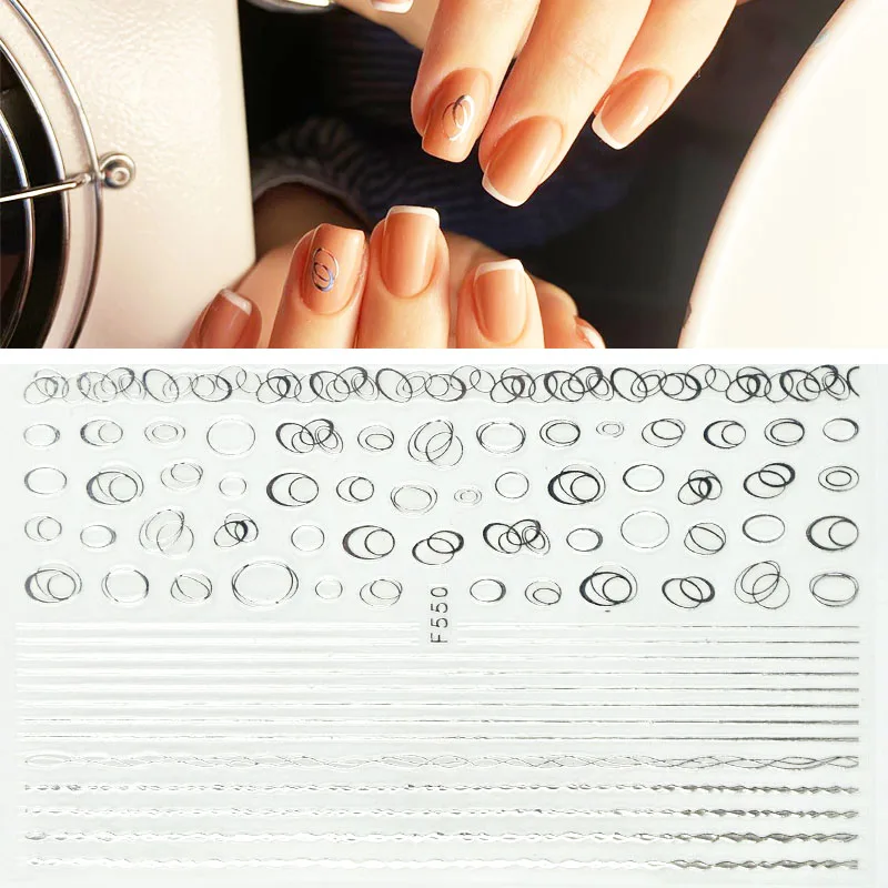 

Gold Silver Circle Stickers For Nails Hollow Geometry Line 3D Nail Art Sticker Sticker Slider Sticker Star Moon Decals ZJT4042