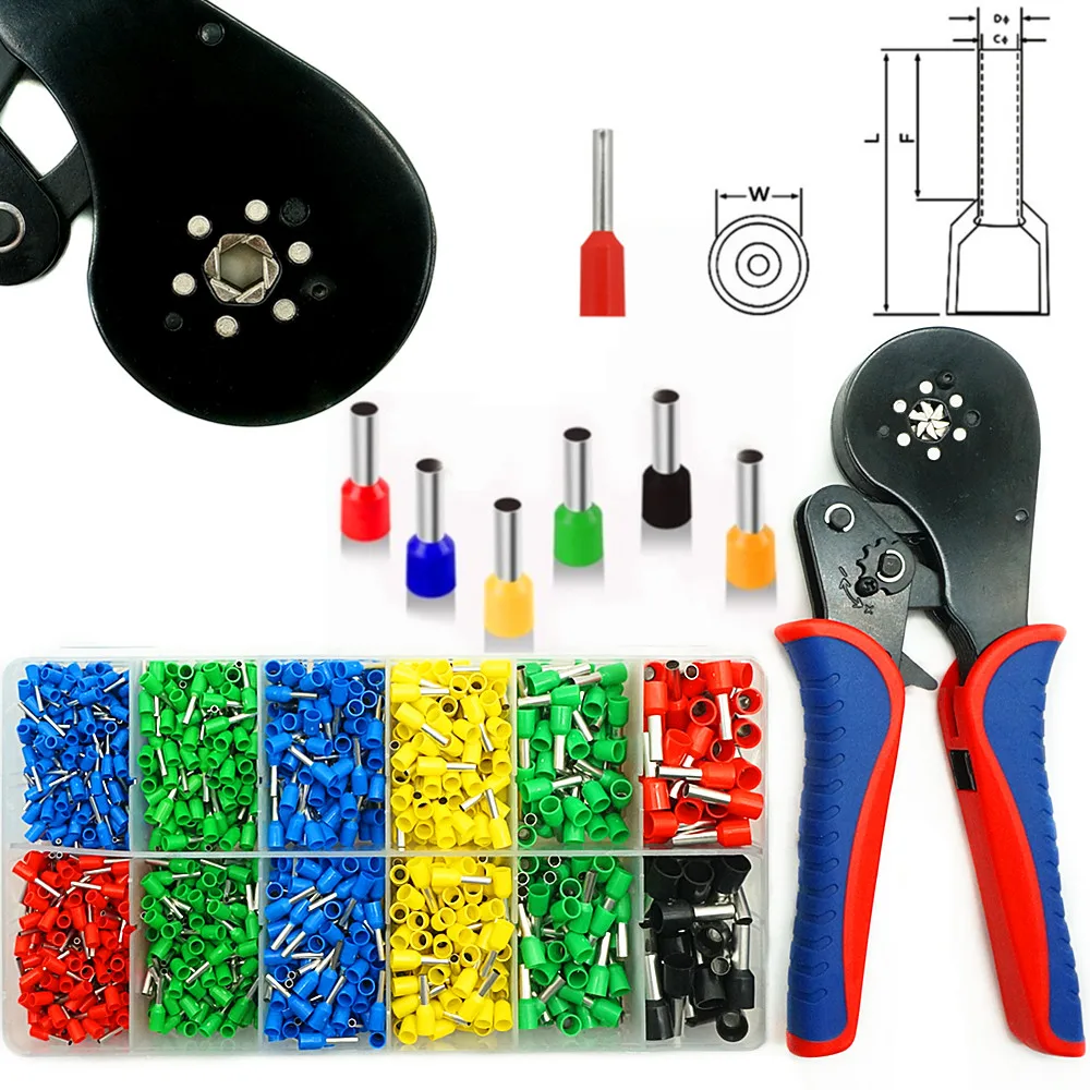 Mandowire 0.08-16mm2 Ferrule Crimping Tool Kit Ferrule Crimper Plier /1200pcs Wire Ferrules Crimp Wire Ends Terminal