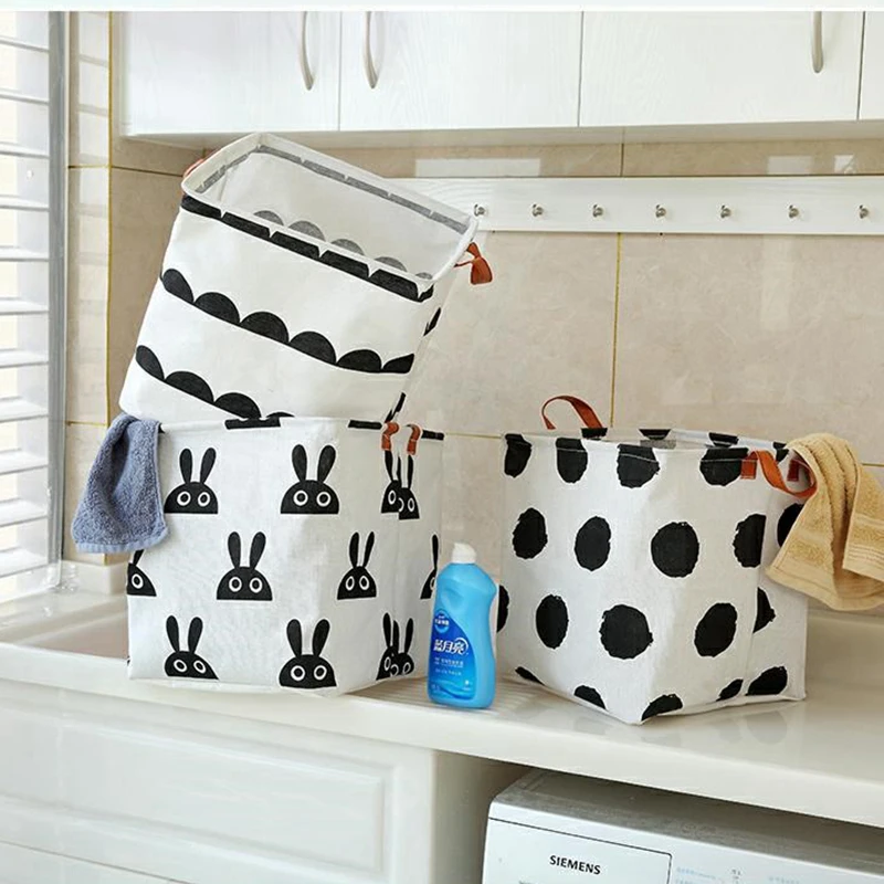 Zerolife 33x35 Foldable Sundries Laundry Basket Cute Printing Cosmetics Container Cotton Linen Storage Basket Desktop Organizer