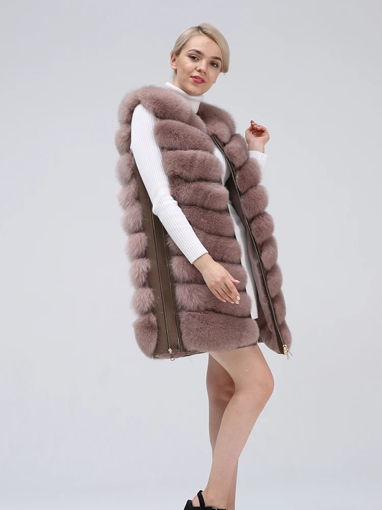 Куртка с натуральным лисьим мехом, пальто с натуральным мехом, Новое Стильное длинное пальто, зимнее теплое пальто из настоящего меха, жилет с лисьим мехом