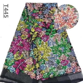 

2019 New Style French Net Lace Fabric 3D Sequins African Tulle Mesh Lace Fabric High Quality African Lace Fabric