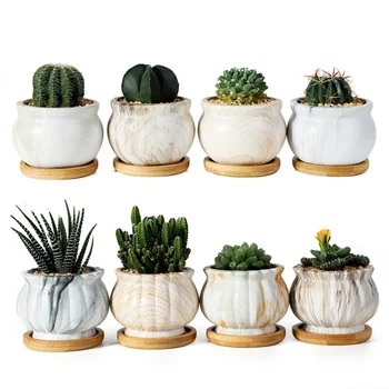 

8Pcs Marble Ceramic Flower Pot Mini Succulent Plant Flower Pot Straight Round Potting Pot Household Flower Container without Pla
