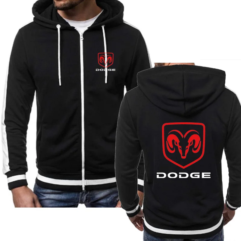 Толстовки мужские Dodge Car с логотипом, повседневные Хип-хоп Harajuku, цветные флисовые мужские толстовки с капюшоном, куртка на молнии, мужская одежда - Цвет: Черный