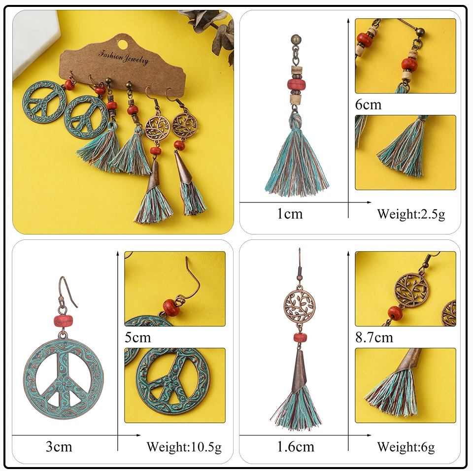 41 Style Silver Rose Gold Color Earrings Ethnic Bohemia Vintage Mixed Styles Long Leaf Big Round Circle Shell Shape Wooden Stones Beads Geometric Bronze Met (19)