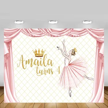 

Mehofond Ballet Girl Backdrop Pink Curtain Girl Princess Birthday Party Photography Background Decor Banner Photo Studio Props