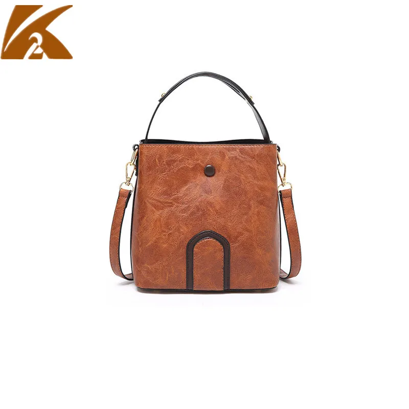 

KVKY Crossbody Bags for Women Leather Handbags Brown Woman Fashion Small Bucket Shoulder Bag Messenger Hand Bags Bolsa Feminina