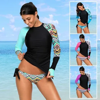 

2020 New Print Surf Clothes Long Sleeve Swimming Suit for Women Long Sleeve Swimsuit Women Rashguard 2 Piece Swimsuit Women