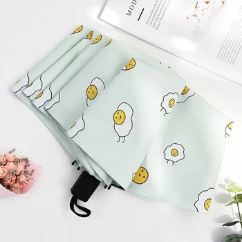 

Cute Cartoon Umbrella Women Folding Sun and Rain Umbrella Uv Protection 3 Fold Black Coating Sombrinha Ladies Parasol MM60YS