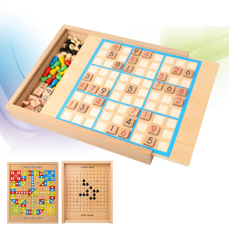 Деревянный ящик Sudoku игра игрушки Летающие шахматы интеллектуальные игрушки Дети Раннее изучение математики Игрушки для раннего обучения - Цвет: Five in one