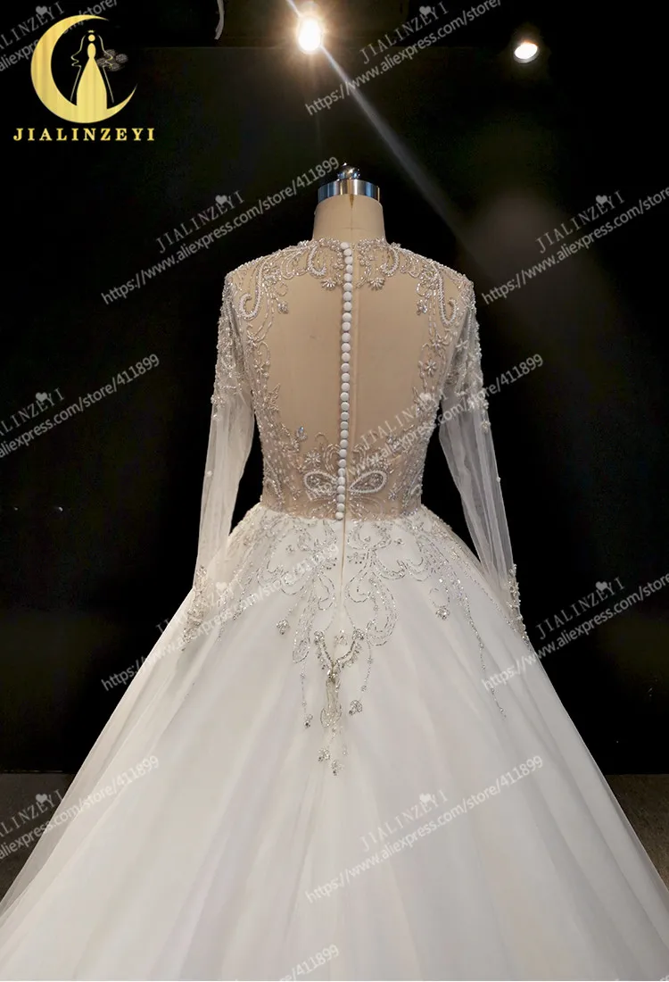 Rhine real Pictures с длинным рукавом с v-образным вырезом и бусинами, роскошная A-ine, длинный шлейф,, свадебное платье, свадебные платья