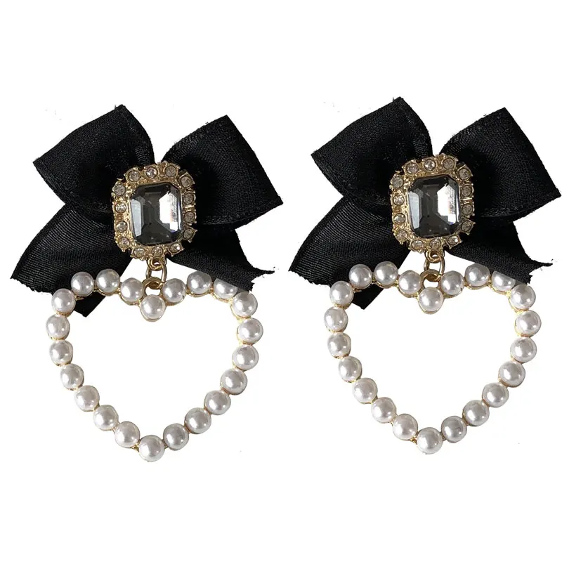Dangle Earrings Drop Earrings Bowtie Earrings Crystal Earrings S925 Needle Jewelry Black Bowknot Crystal Glass Simulated Pearls Heart For Girl