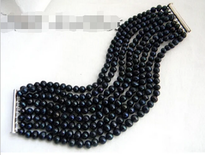 DYY 914+++ 8 нитей 8 ''6 мм черный круглый пресноводный жемчуг браслет