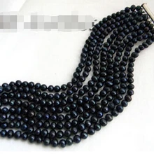 DYY 914+++ 8 нитей 8 ''6 мм черный круглый пресноводный жемчуг браслет