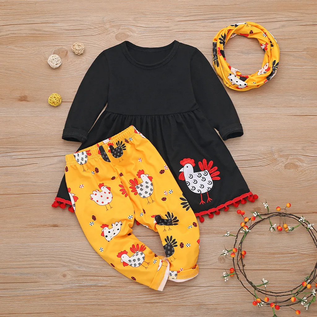 3 шт. футболка и брюки для девочек с оборками|Комплекты одежды| |