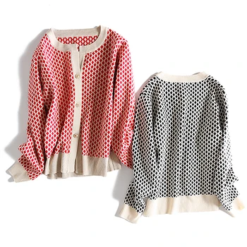 

Wool Blended Cardigan Women Knitted Sweater Ethnic O Neck Single Exquisite Embossed Breasted Long Sleeves New Fashion