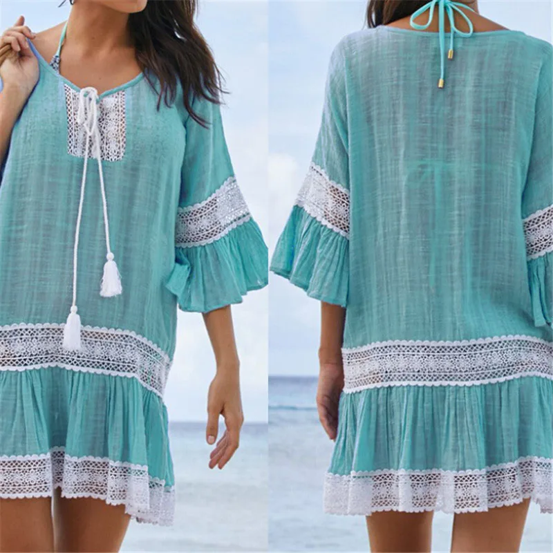 Женское кружевное пляжное платье в стиле пэчворк лидер продаж 2019 купальники