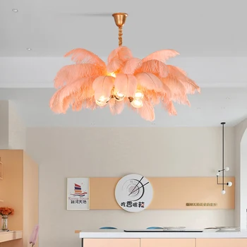 

Nordic Postmodern Luxury Feather Chandelier Creative Individuality Romantic Princess Bedroom Clothing Ceiling Lamps Chandelier