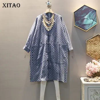 

XITAO Vintage Plaid Button Design Blouse Tassel Women 2019 Autumn Fashion Tide New Stand Collar Pocket Long Sleeve Top GCC2564