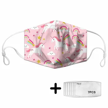 

Rainbow Unicorn Print Girls Anti Dust Mask Activated Carbon 7 Filter Windproof Adult Mask Face Reusable Mouth Masks Cute Cartoon
