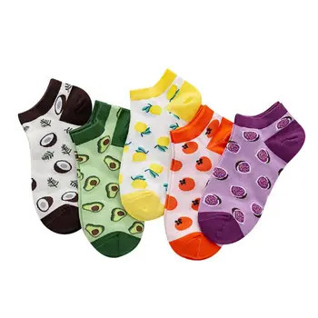 

Japanese Women Summer Cotton Boat Socks Cute Tropical Fruits Jacquard Bright Candy Color Low Cut Shallow Mouth Hosiery