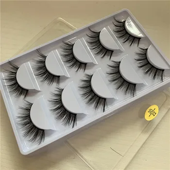 

3D Imitation Mink Stereo False Eyelashes Natural Realistic Densely Cross Entirely Handmade Model Eyelash 5 Pairs
