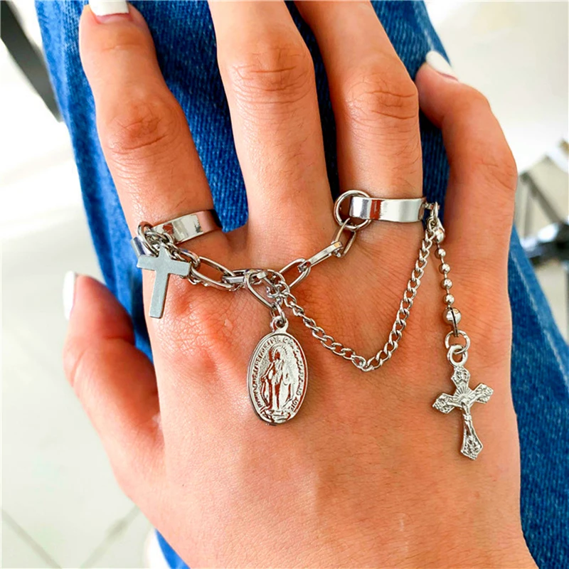 LATS Cool Punk Hip Hop Cross Rings for Women Multi-layer Adjustabl Chain Open Finger Men Rotate Ring Trendy Jewelry Party Gift - Image 6