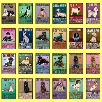 

Retro Style Pet Metal Sign Cartoon Dogs Pug Dachshund Border Collie Greyhound Metal Tin Decor Posters Art Vintage Mural Painting