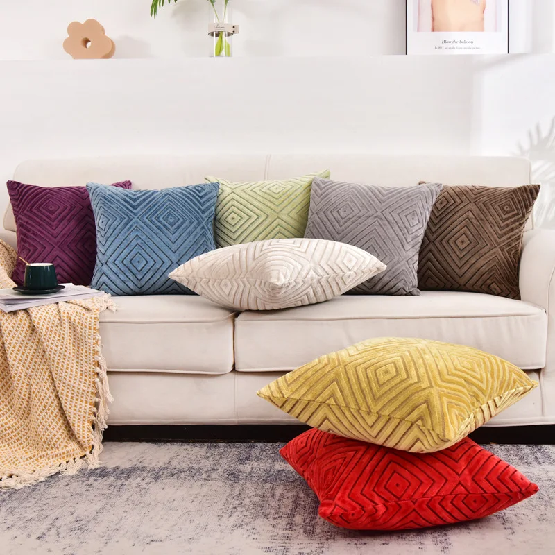 

Monochrome Diamond Pattern Cushion Cover Luxury Pillowcase Double-sided Plush Decorative Pillow Covers 45x45cm