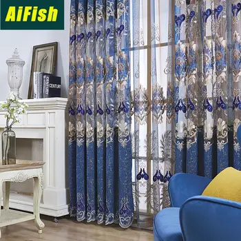 

High-end European Style Chenille Hollow Embroidery Curtain Window Screen Bay Window Living Room Bedroom Balcony Suitable WP074T3
