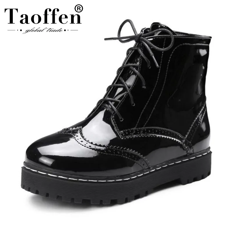 Taoffen/ г. Размеры 34-45, Новое поступление, женские ботильоны на плоской подошве зимняя обувь на платформе со шнуровкой Женские теплые меховые повседневные ботинки для езды на мотоцикле