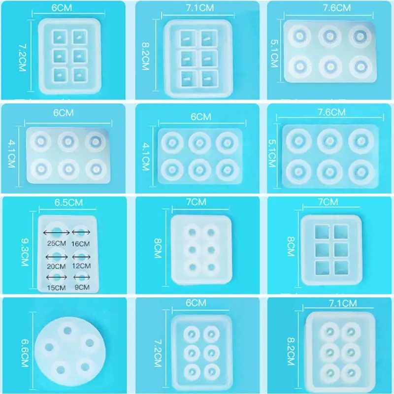 12Pcs All Sizes Round Square Roundle Beads Resin Molds Gemstone Jewelry Making