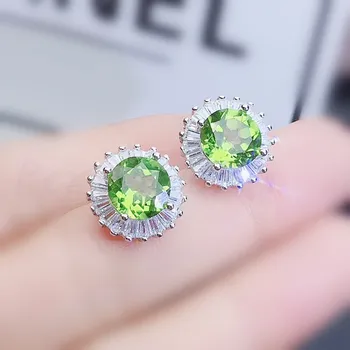 

Natural peridot stud earrng Free shipping 925 sterling silver Fine jewelry For men or women 2.5ct*2pcs gemstone J91178