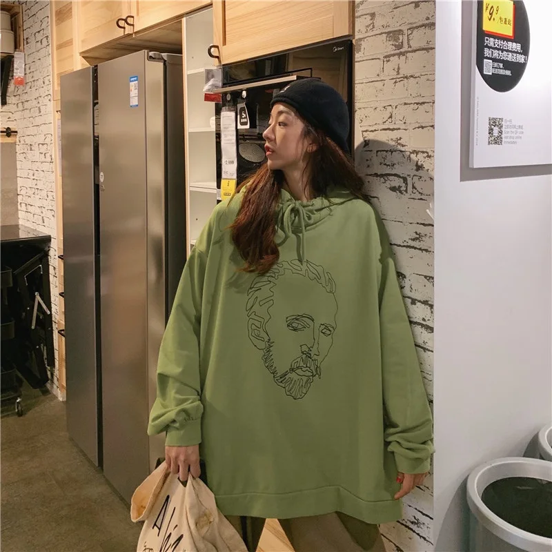Корейская мода ulzzang, простая толстовка с капюшоном и длинными рукавами, осенняя новинка, ins, Harajuku, однотонная, свободная, с капюшоном, Повседневная Женская толстовка - Цвет: green