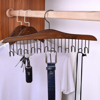 

Stainless Steel Scarf Hooks Wood Racks Tie Belt Cloth Hanger Organizer Hanging Wardrobe Closet Storage Accessories Supplies Rack